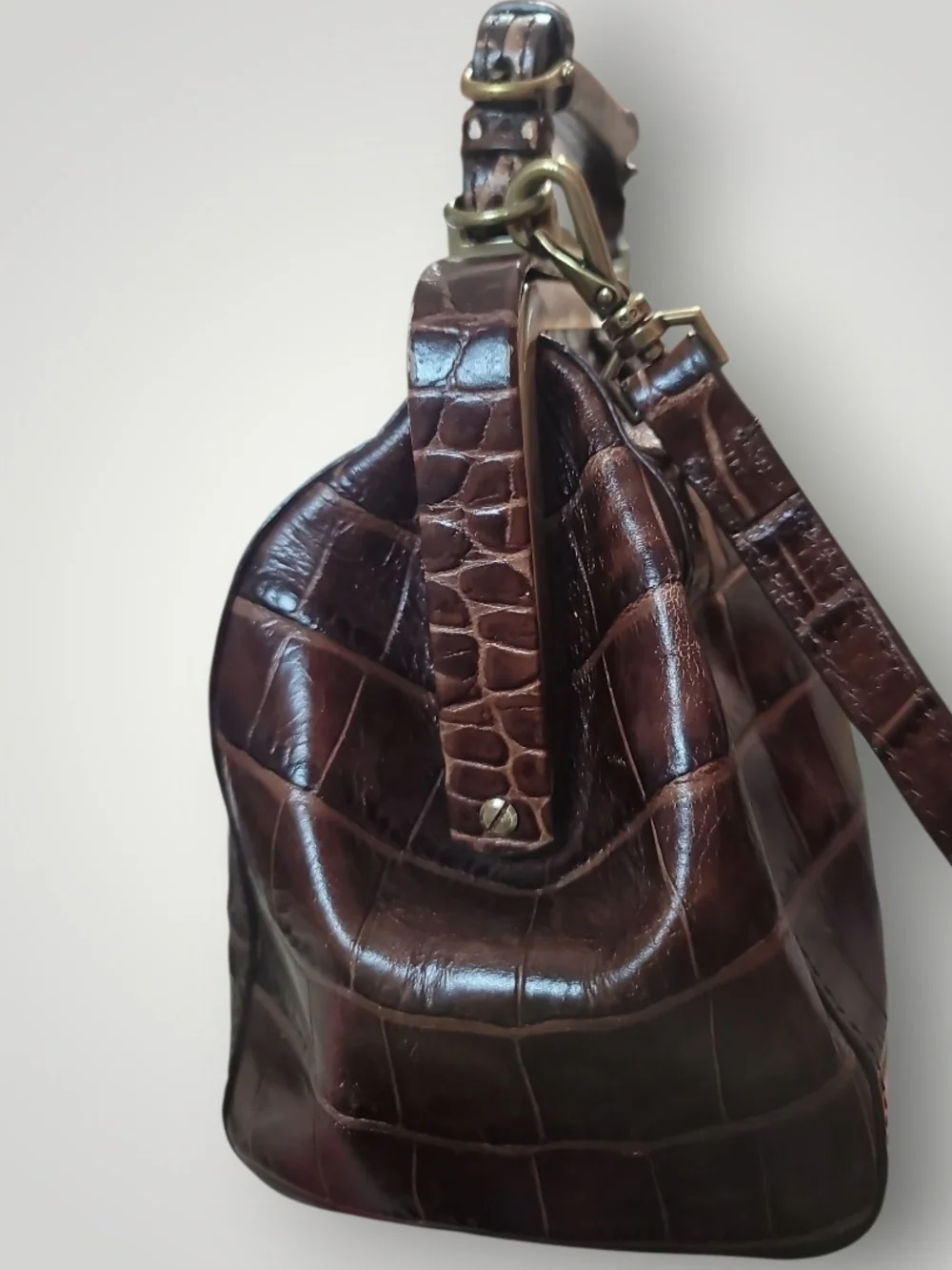 Etienne Aigner Brown Croc-Embossed Small Doctors Bag Top Handle Satchel Vintage